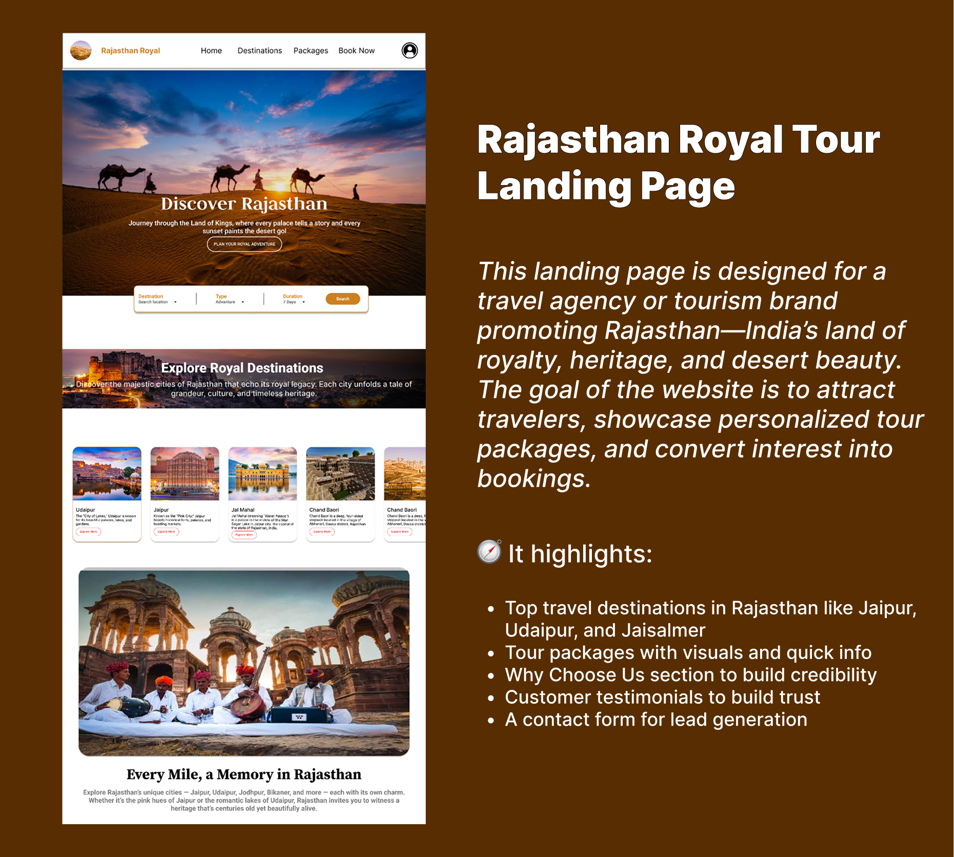 Rajasthan Royal Tour Landing Page